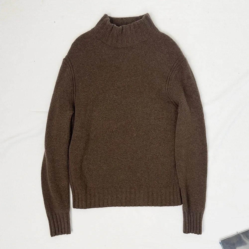 J.Crew Sweater Brown Mock Neck Merino Alpaca Knit Cozy Pullover Women's L
